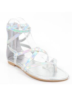 Delia's Silver Iridescent Gladiator Flat Sandals Women's Shoes 7
